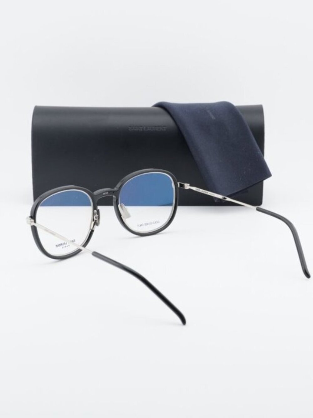 Saint Laurent SL436 OPT 001 Round Eyeglasses – Black/Silver 49mm - Picture 5 of 12